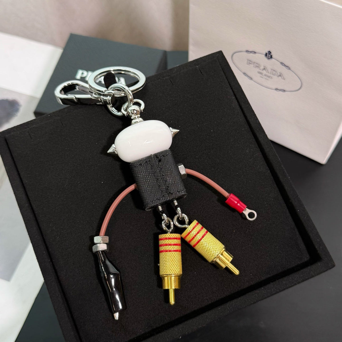 PRADA Enamel Leather Keychain