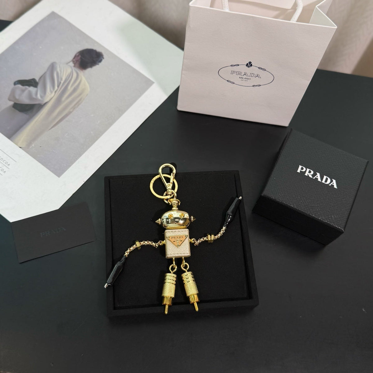 PRADA Enamel Leather Keychain