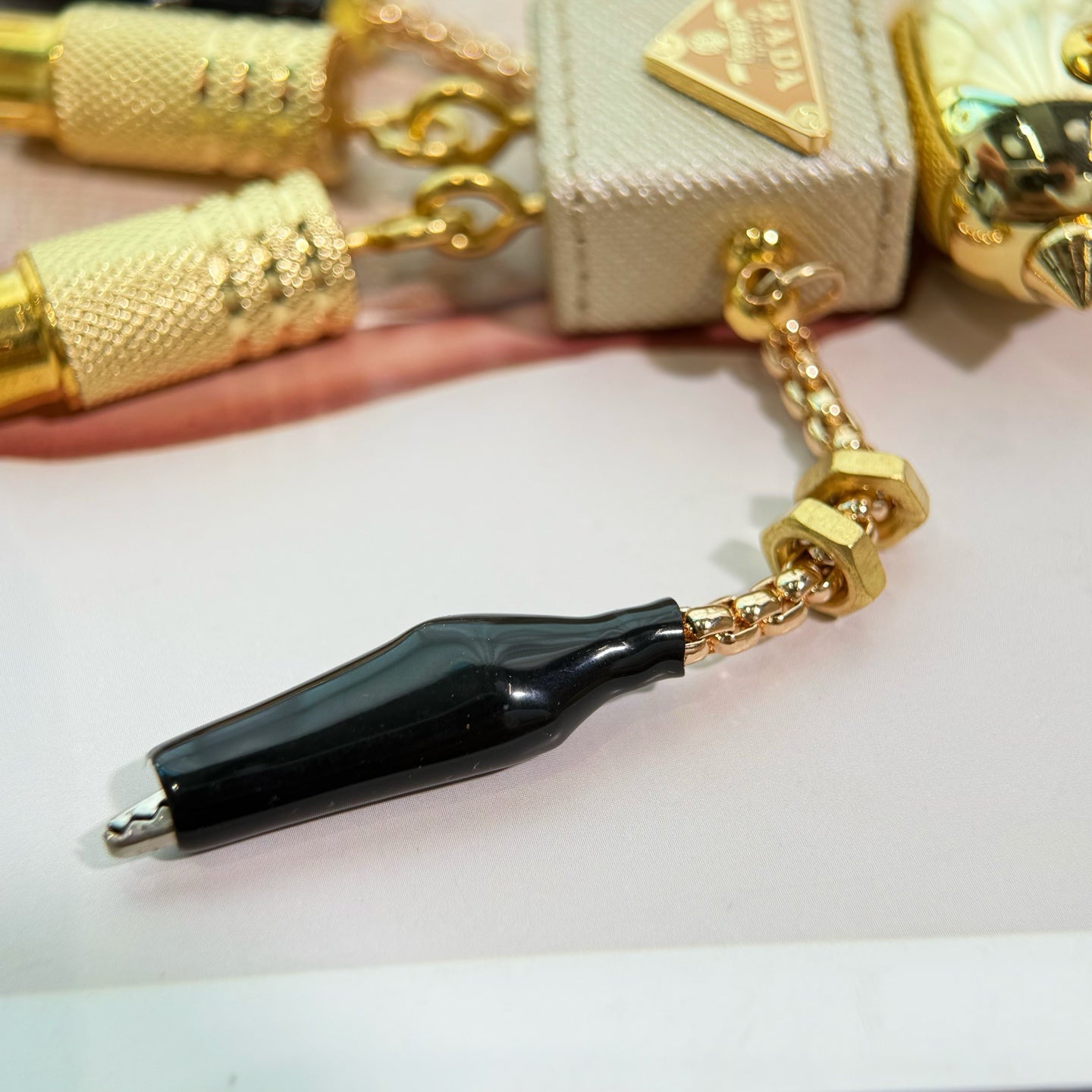 PRADA Enamel Leather Keychain