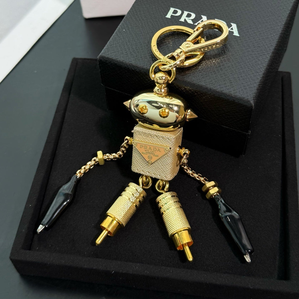 PRADA Enamel Leather Keychain