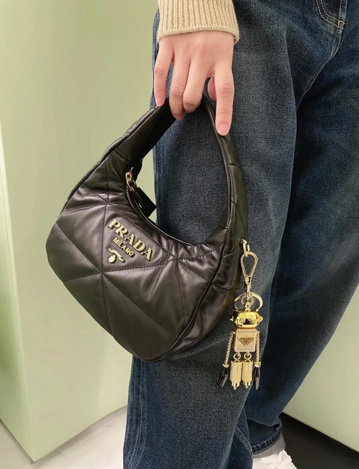 PRADA Enamel Leather Keychain