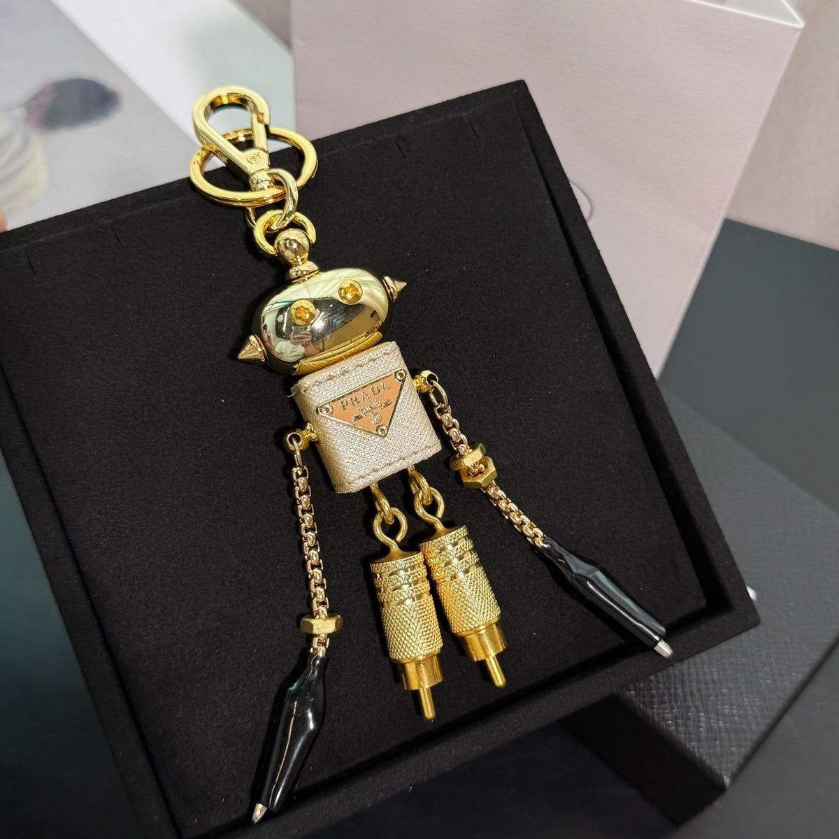 PRADA Enamel Leather Keychain
