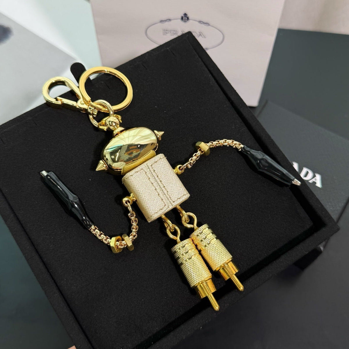 PRADA Enamel Leather Keychain