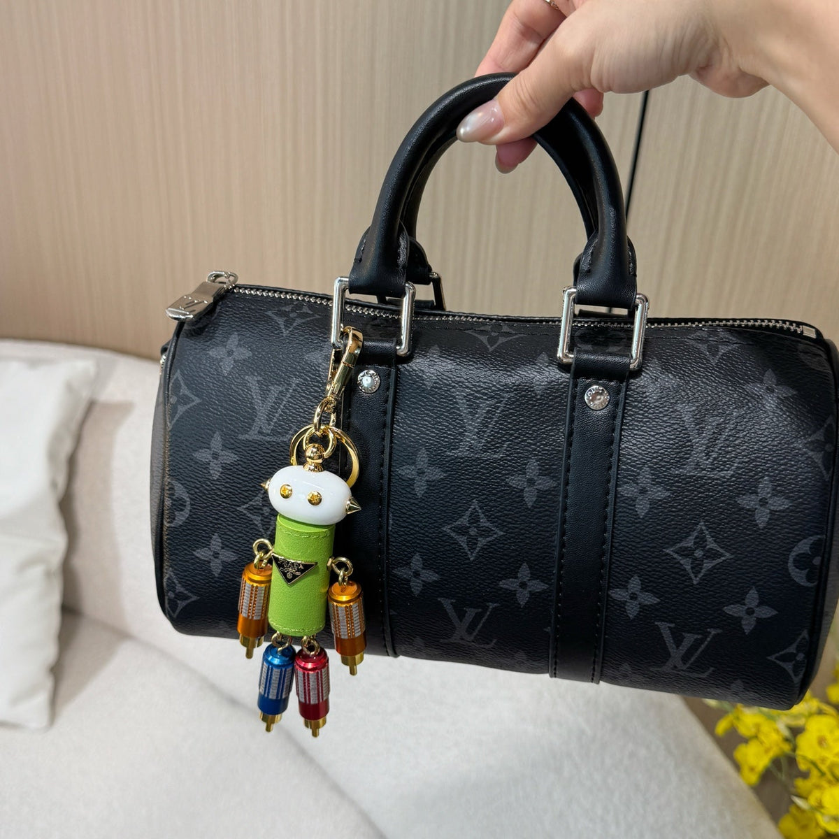 PRADA Enamel Leather Keychain