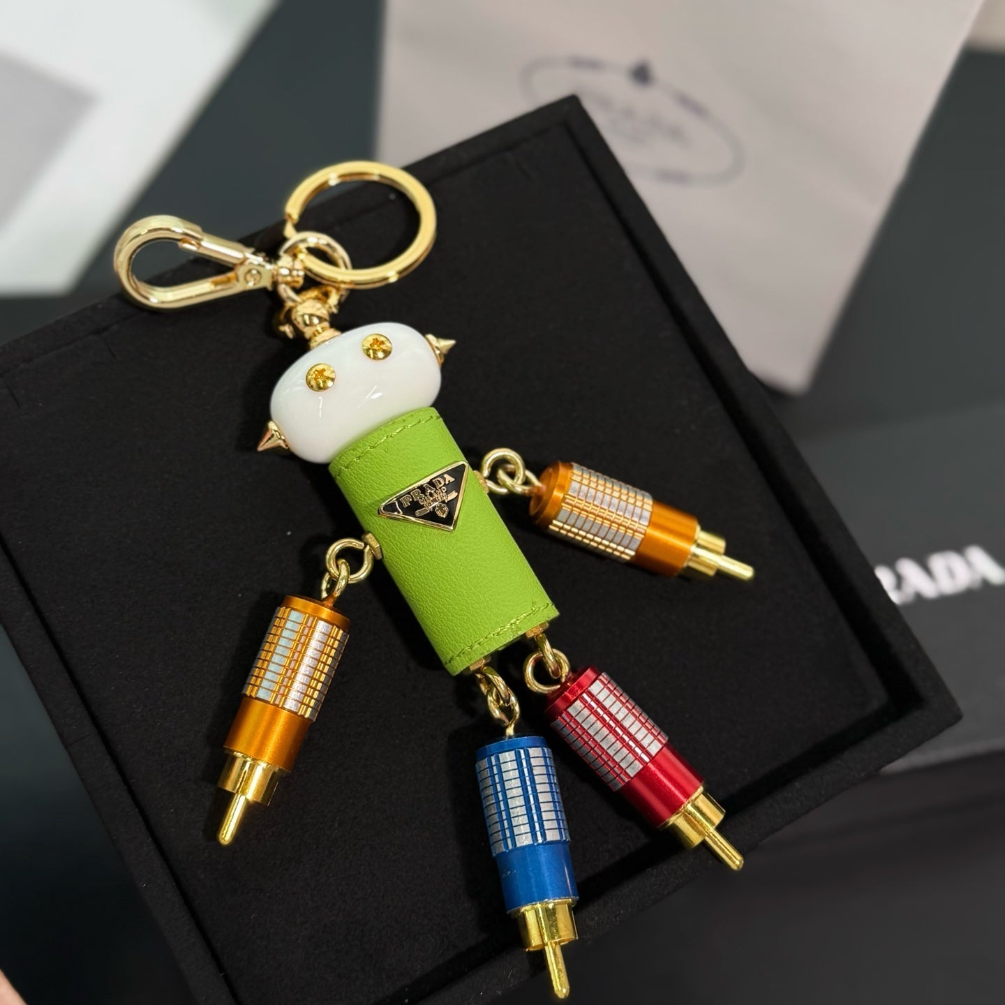 PRADA Enamel Leather Keychain