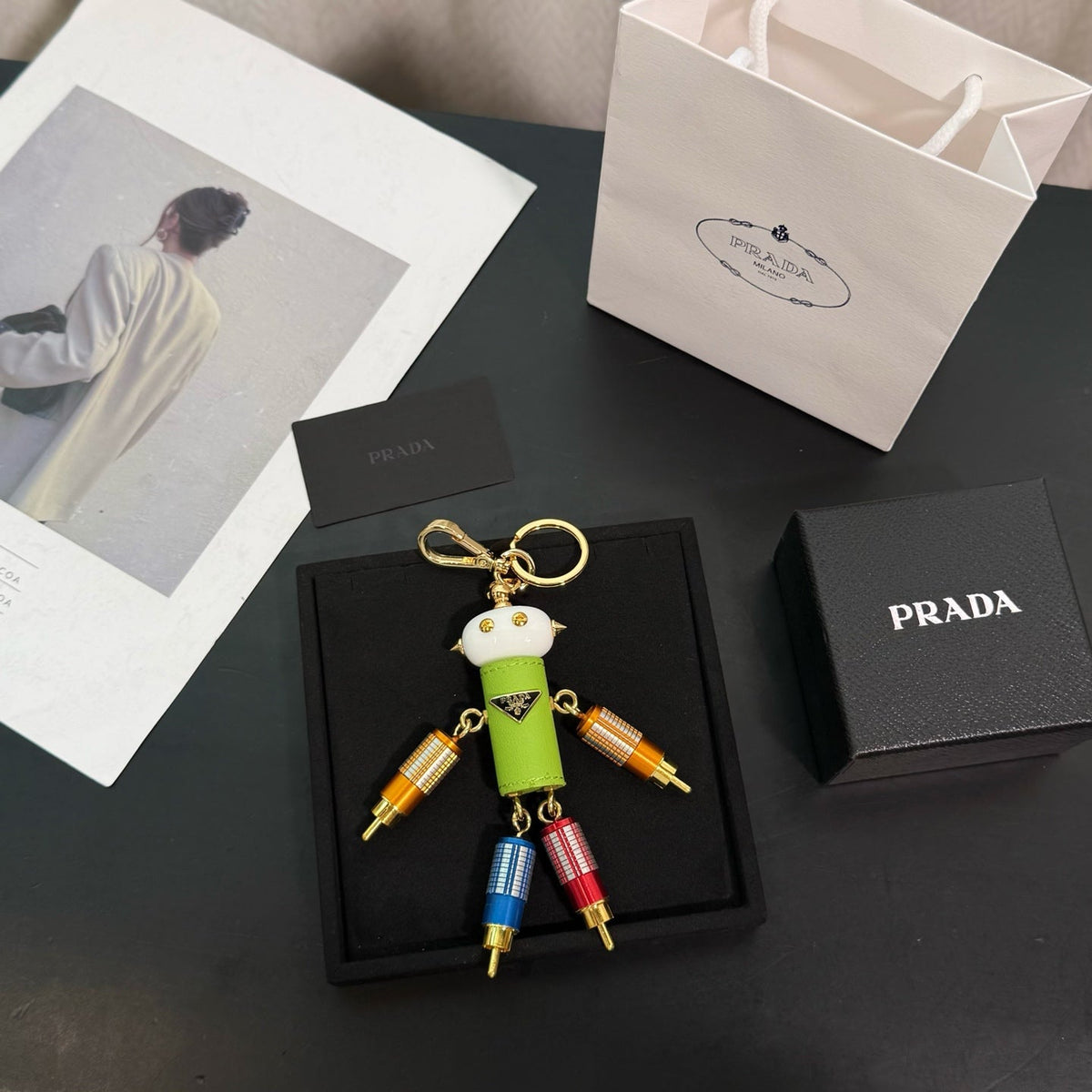PRADA Enamel Leather Keychain