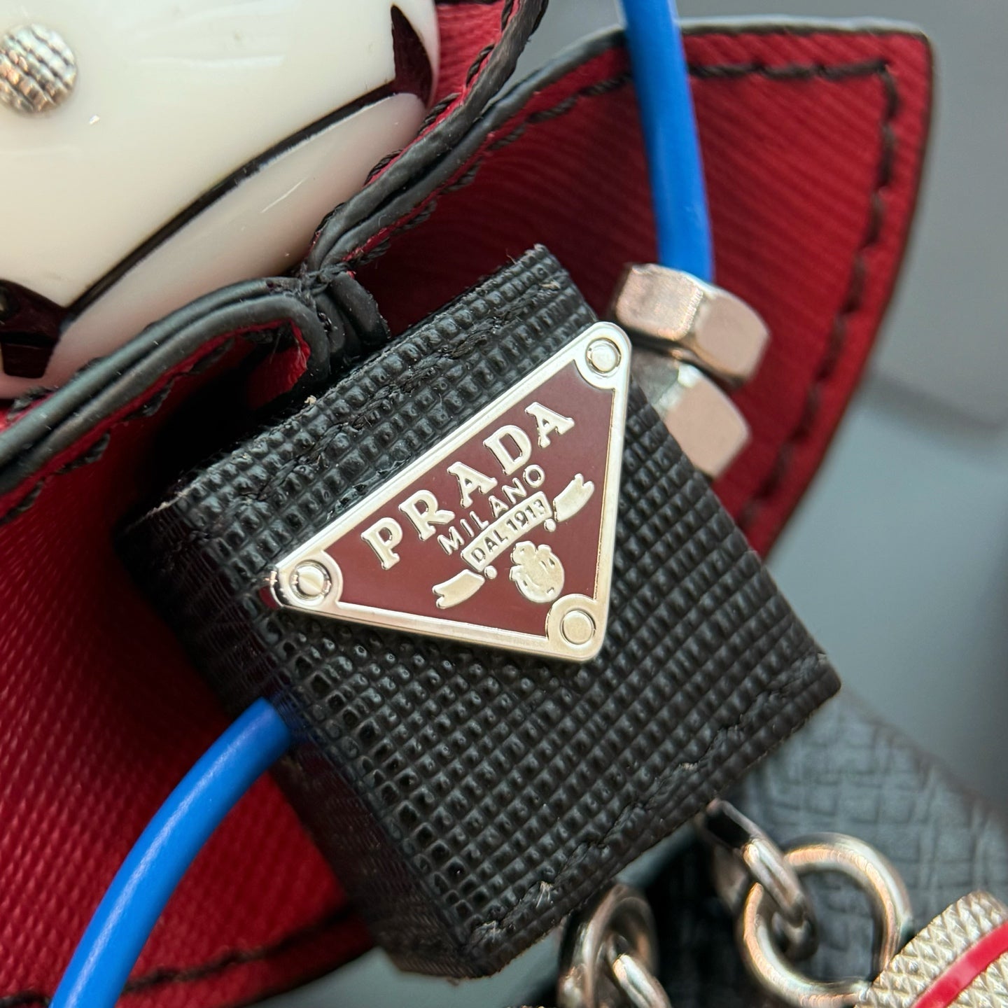 PRADA Enamel Leather Keychain