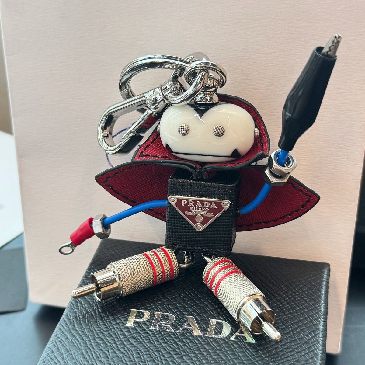 PRADA Enamel Leather Keychain