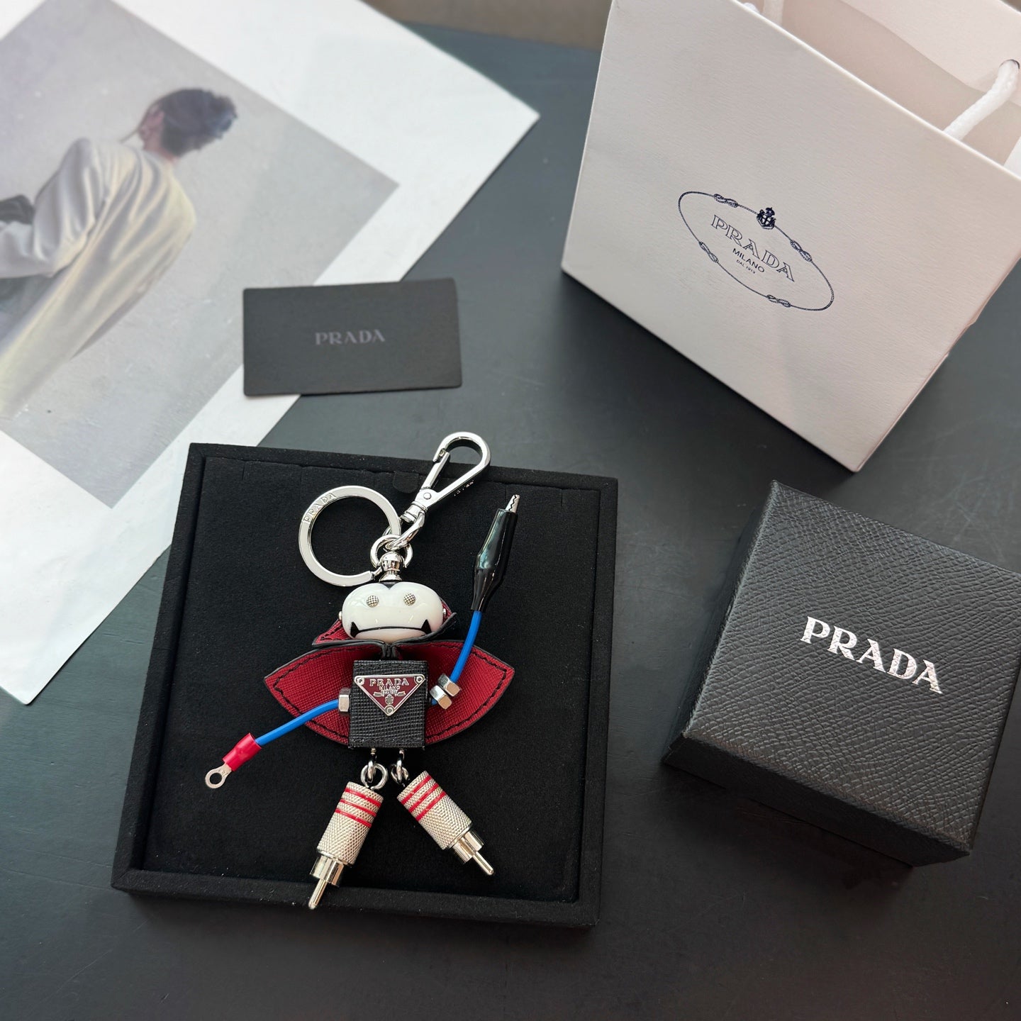 PRADA Enamel Leather Keychain