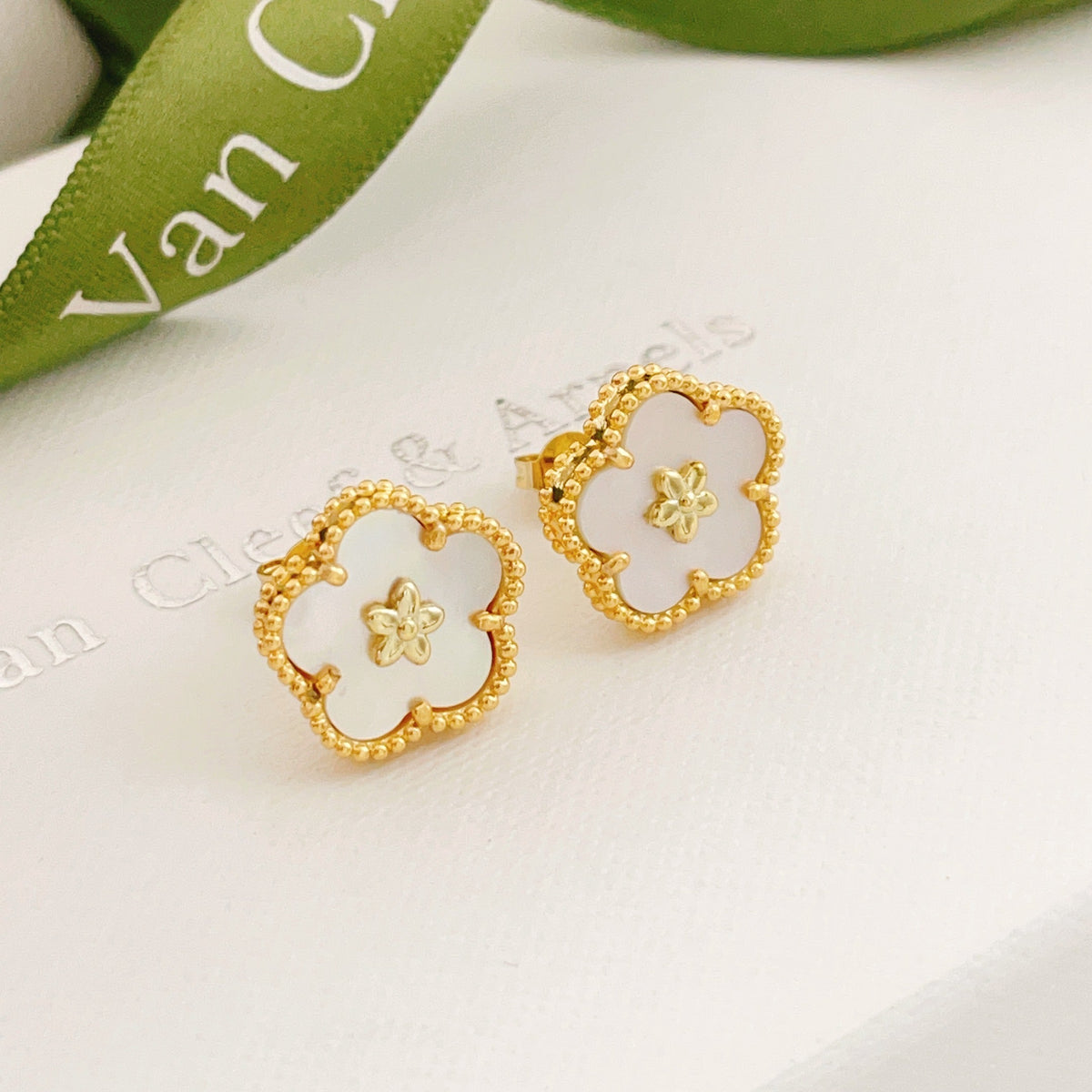 Van Cleef & Arpels Style Floral Stud Earrings