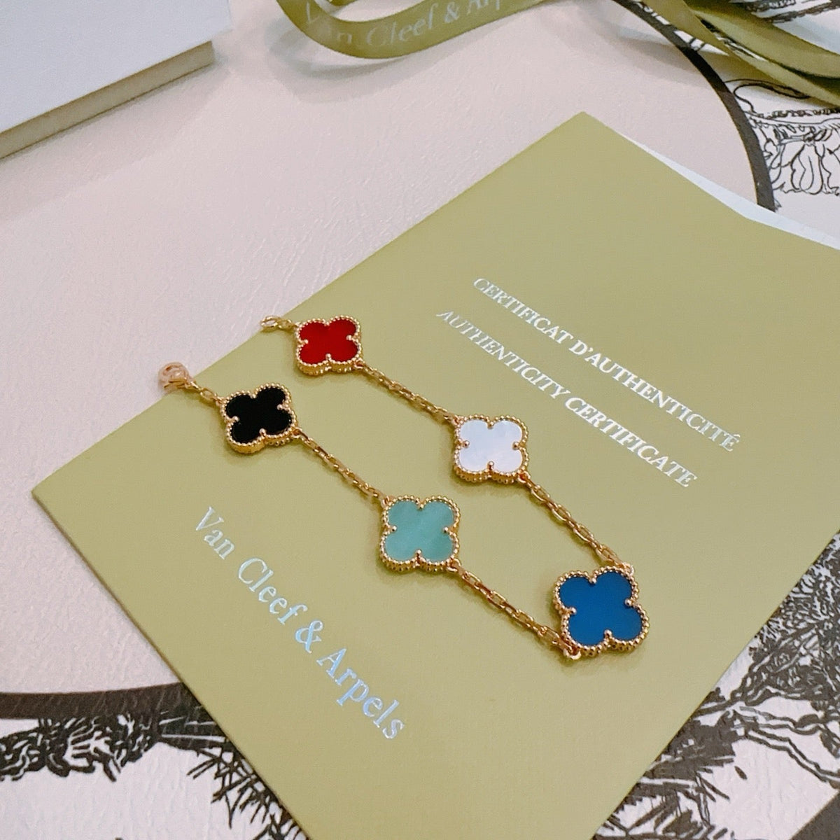 Van Cleef & Arpels-Style Rainbow Clover Bracelet