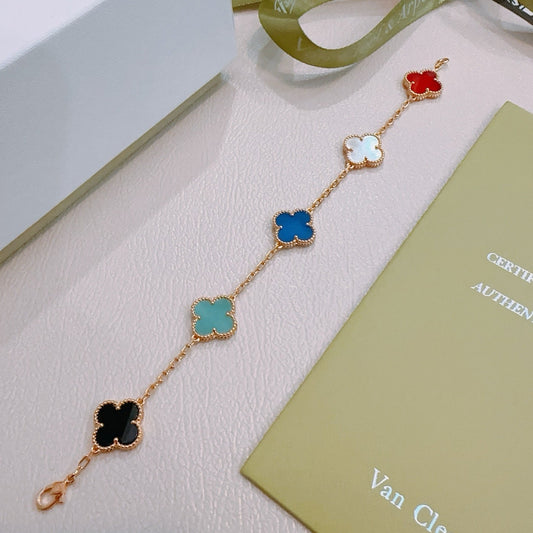 Van Cleef & Arpels-Style Rainbow Clover Bracelet