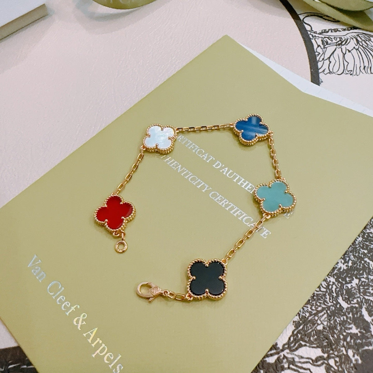 Van Cleef & Arpels-Style Rainbow Clover Bracelet