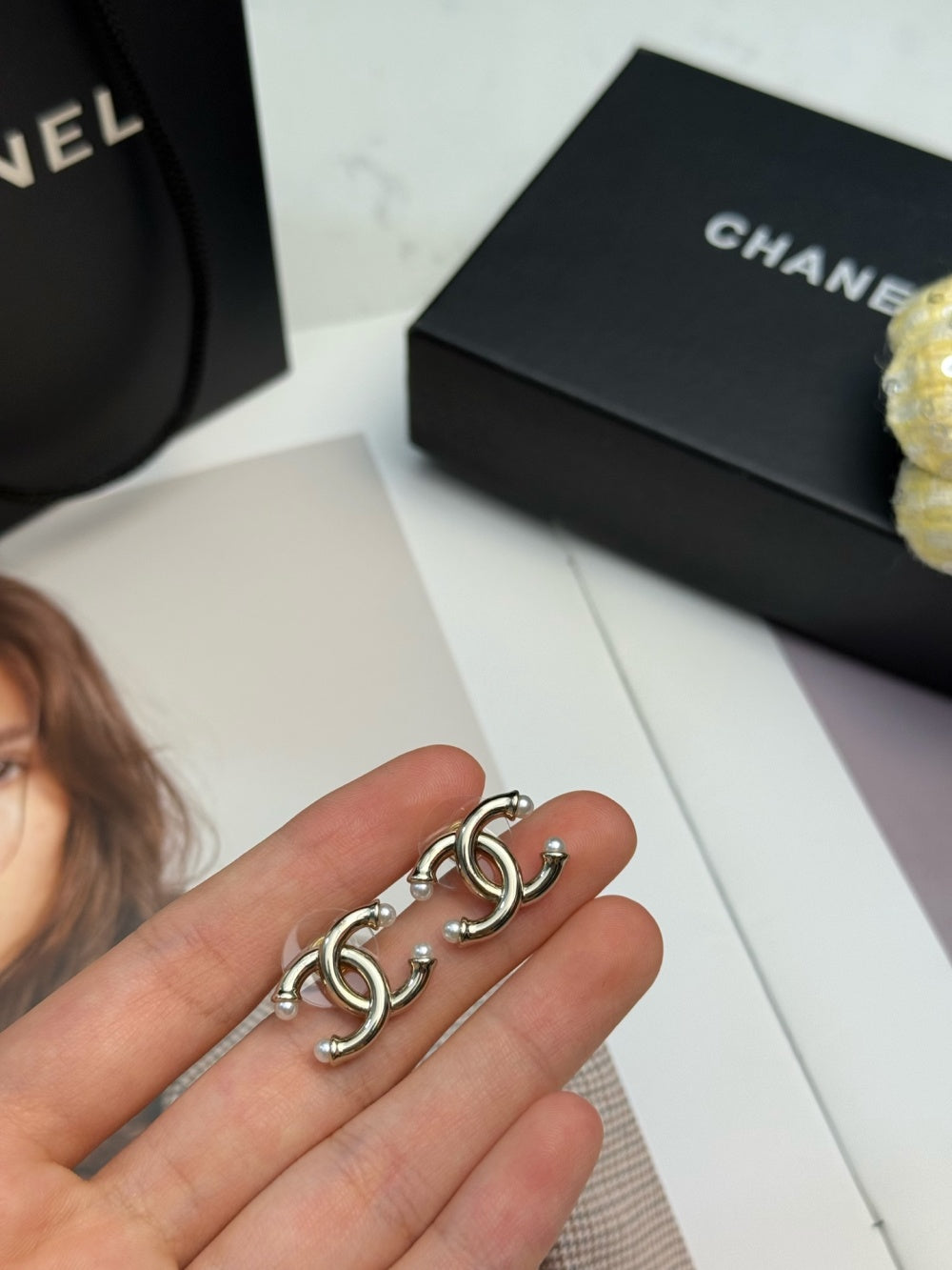 Chanel Pearl Brass Earrings