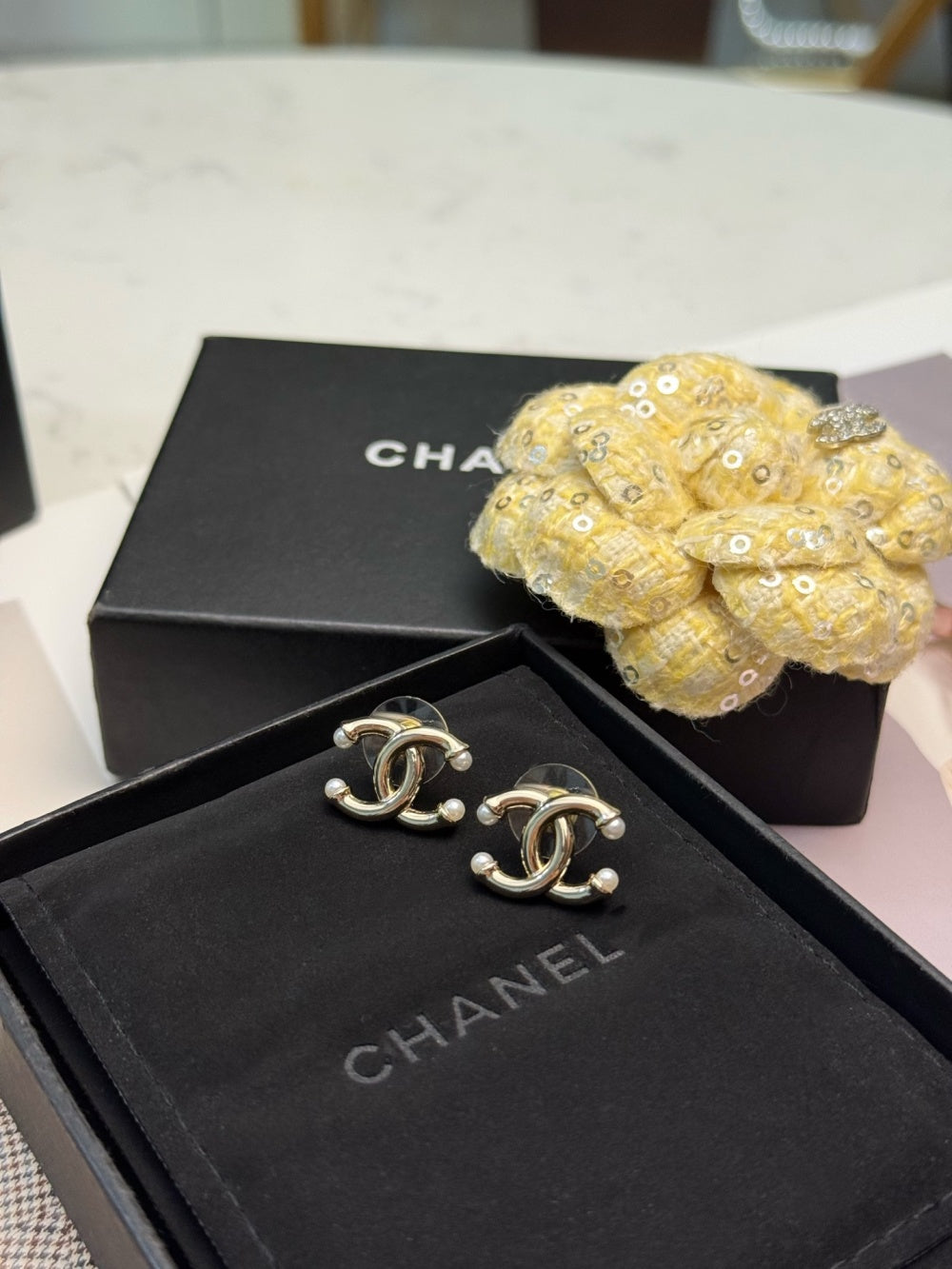 Chanel Pearl Brass Earrings