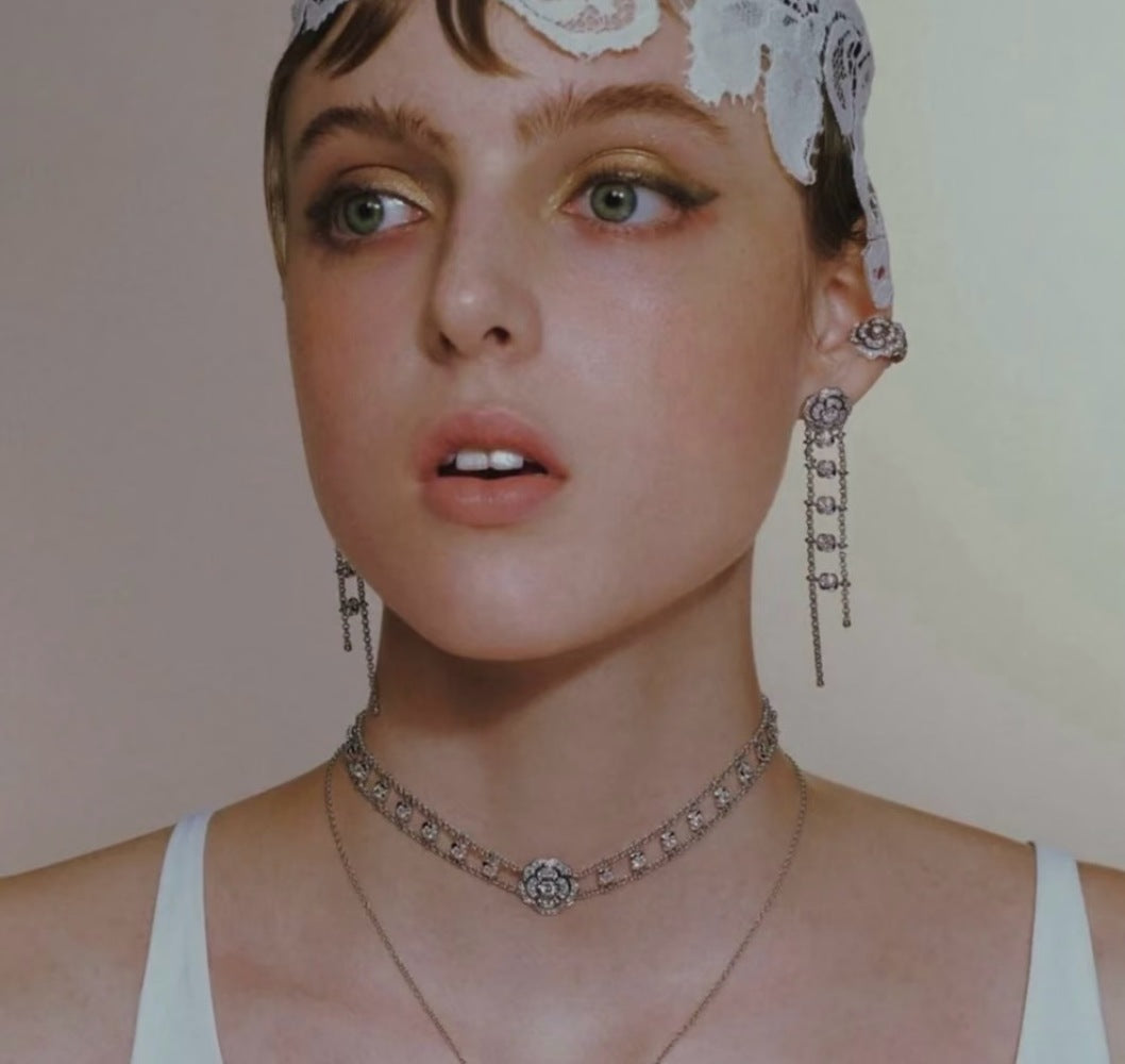 Chanel Crystal 925 Silver Earrings