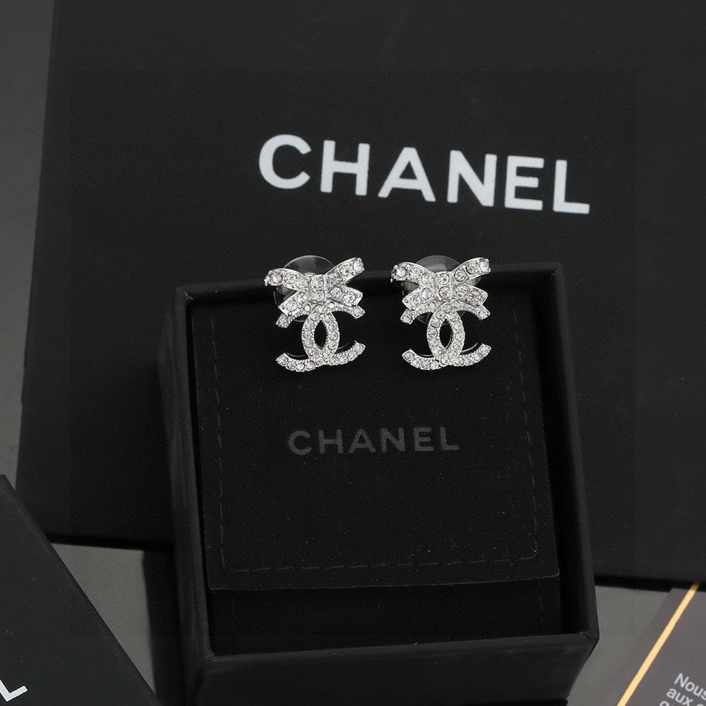 Chanel 925 Silver Bow Earrings