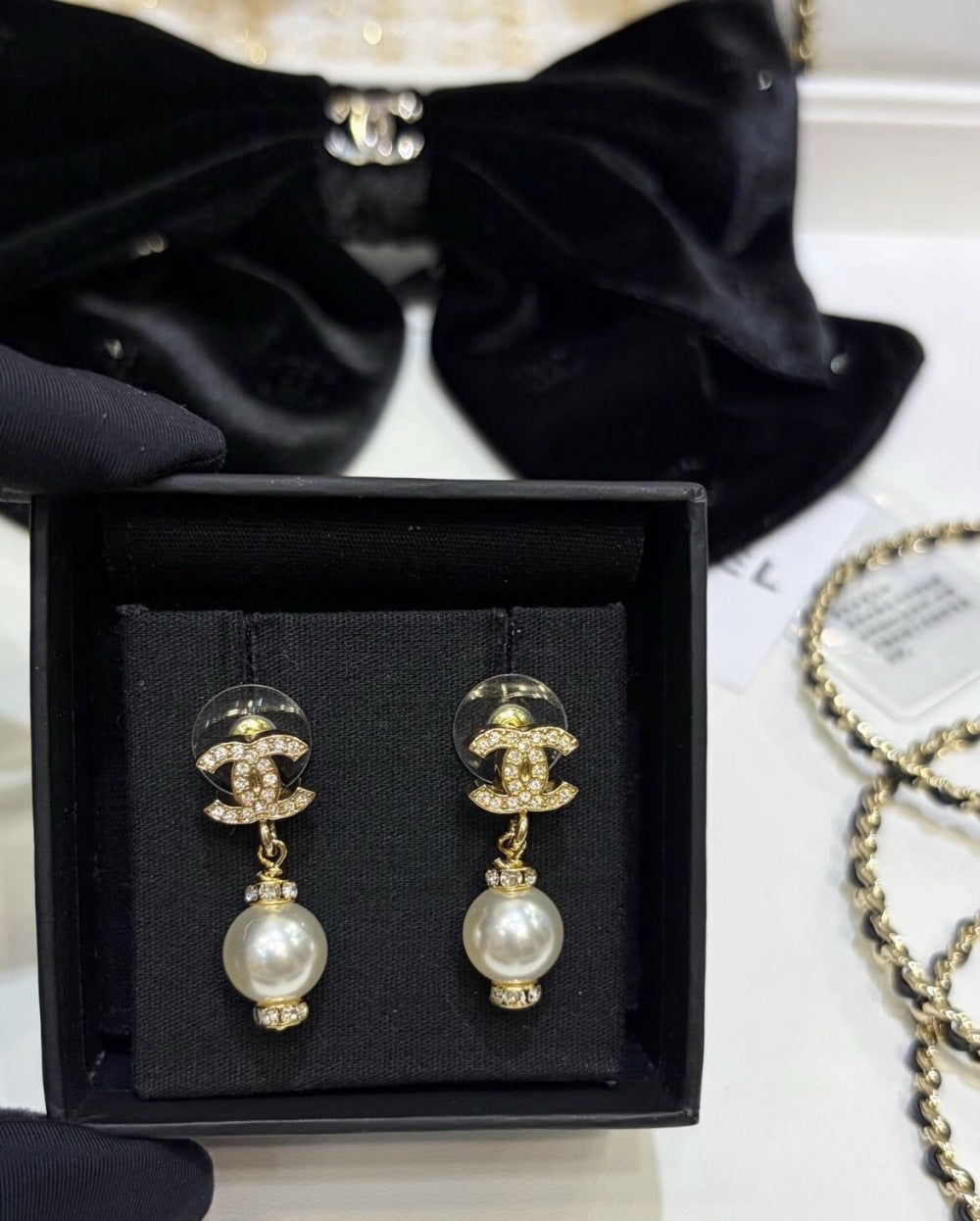 Chanel Pearl Crystal Earrings