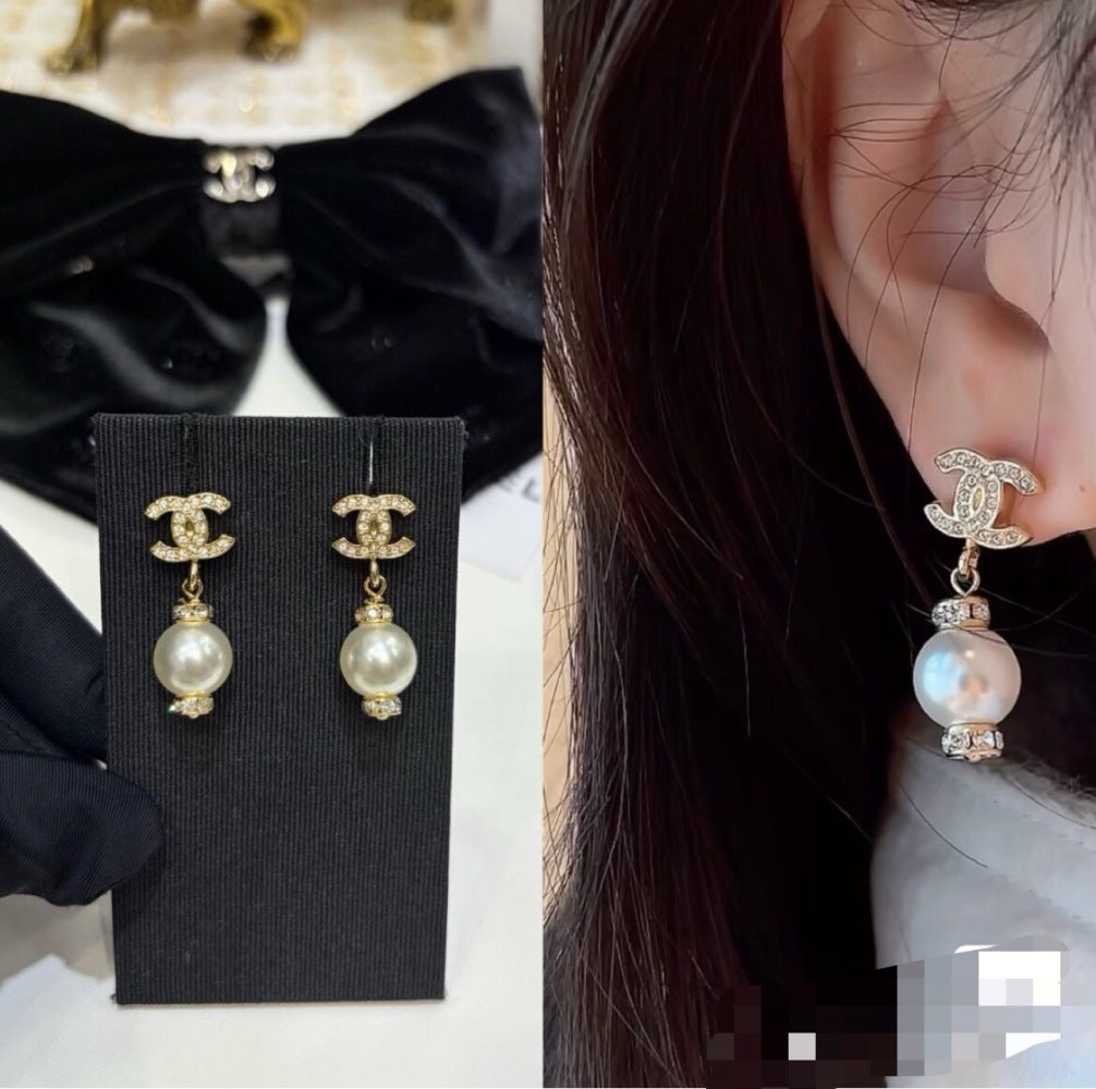 Chanel Pearl Crystal Earrings
