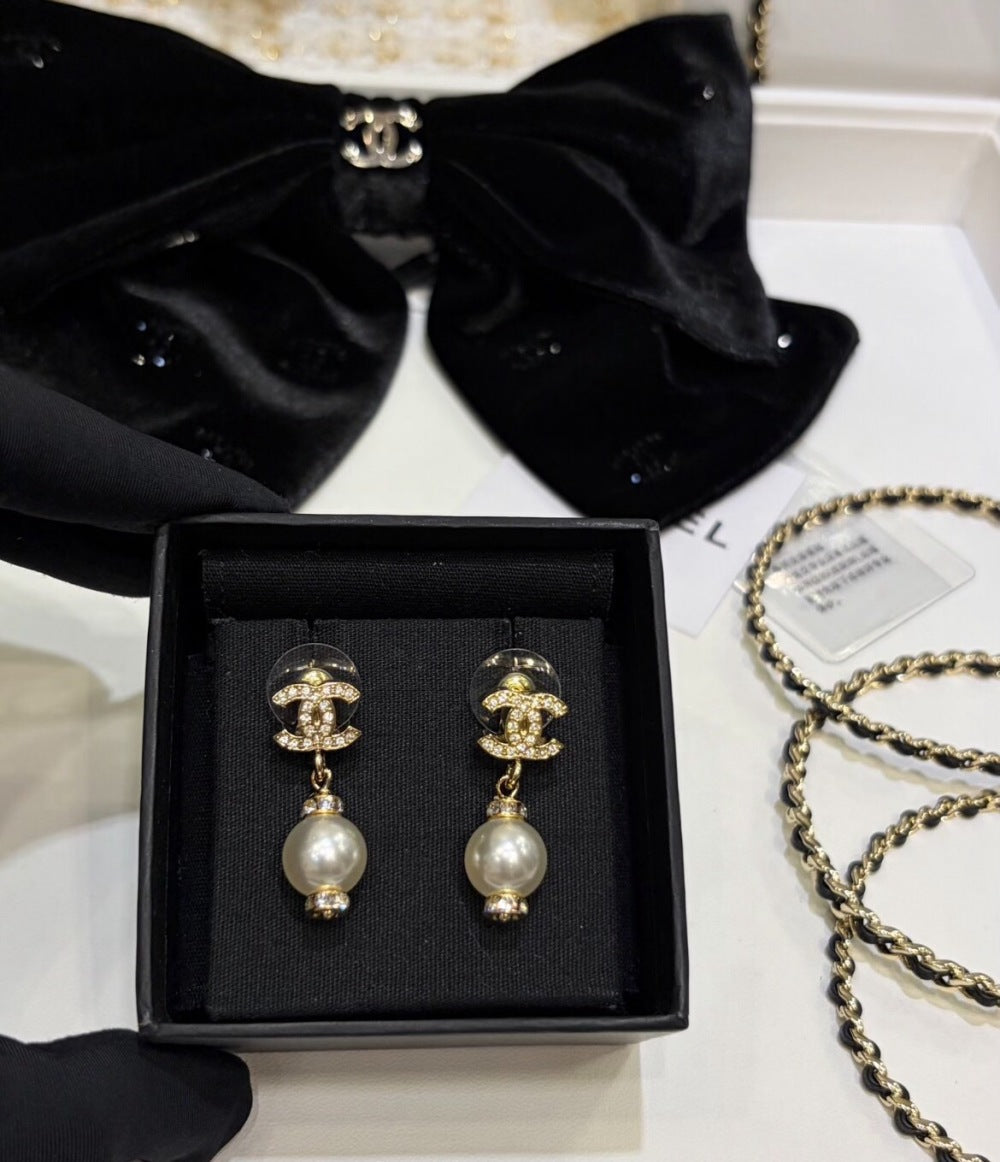 Chanel Pearl Crystal Earrings