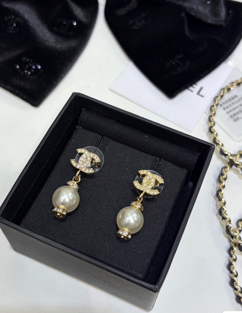 Chanel Pearl Crystal Earrings